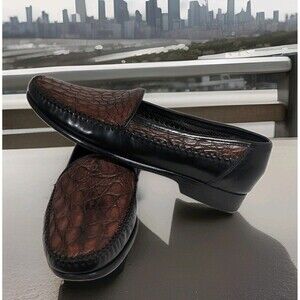 Bragano Cole Haan Men's Size 9 Croc Embossed Brown Italian Leather Loafers
